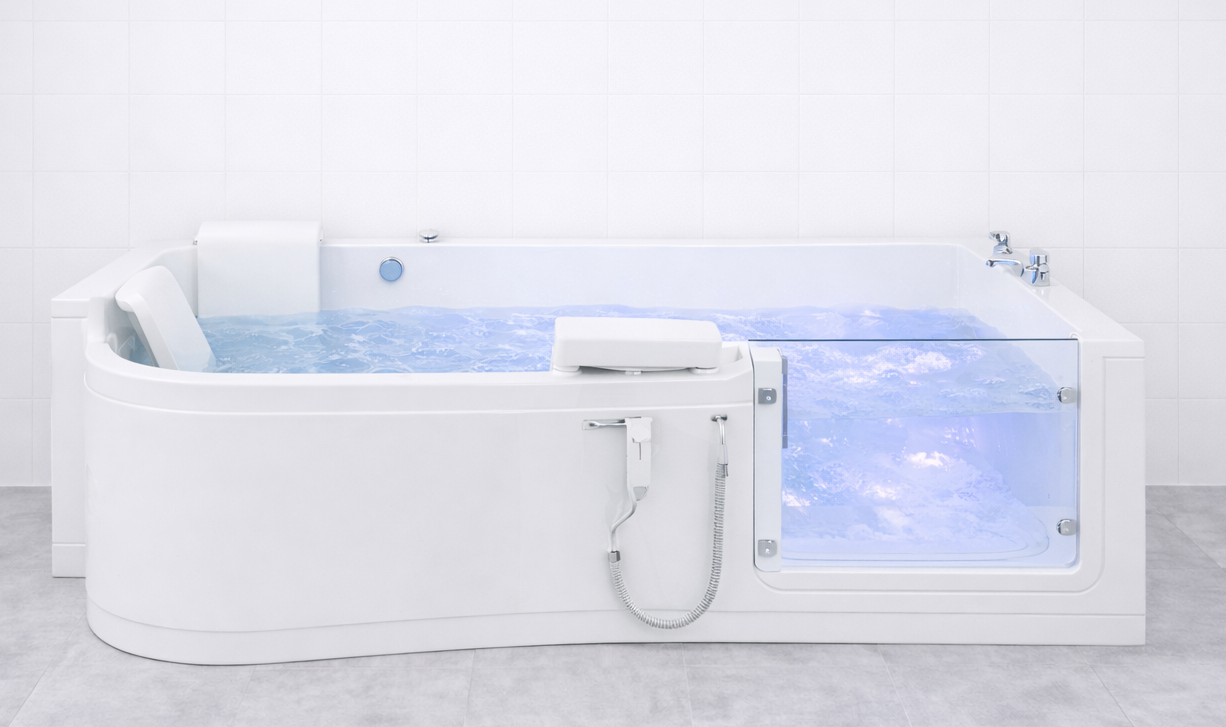 Easy Rider Walk-in bath with bath lift and back rest.