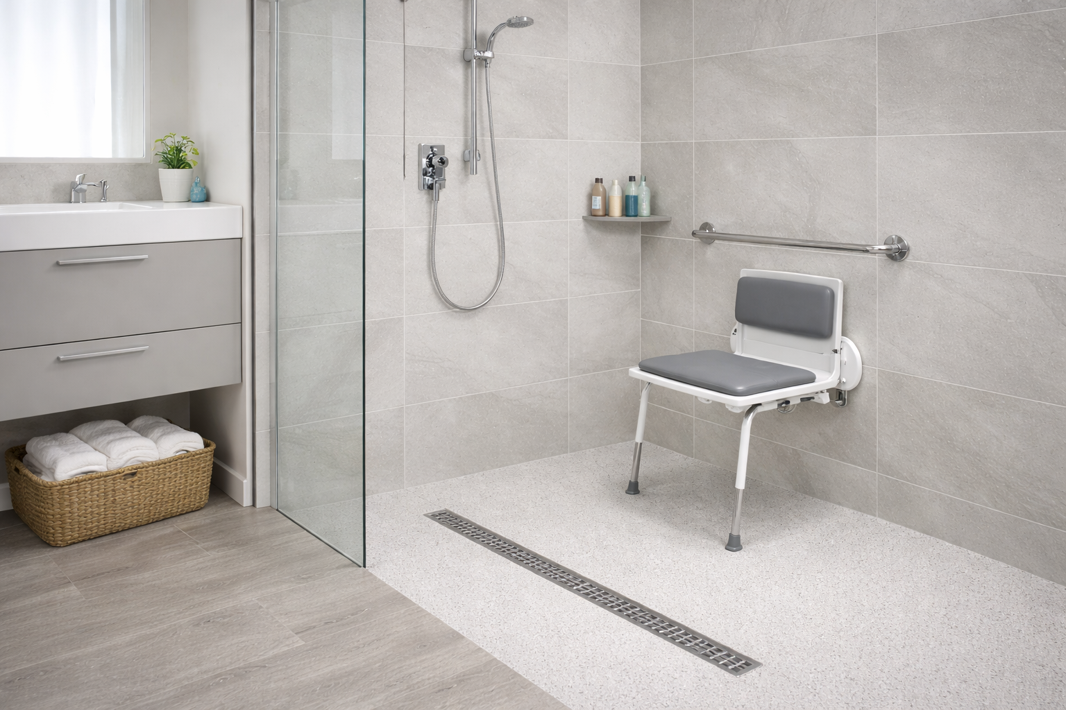 Mobility wet room for disabled access showering