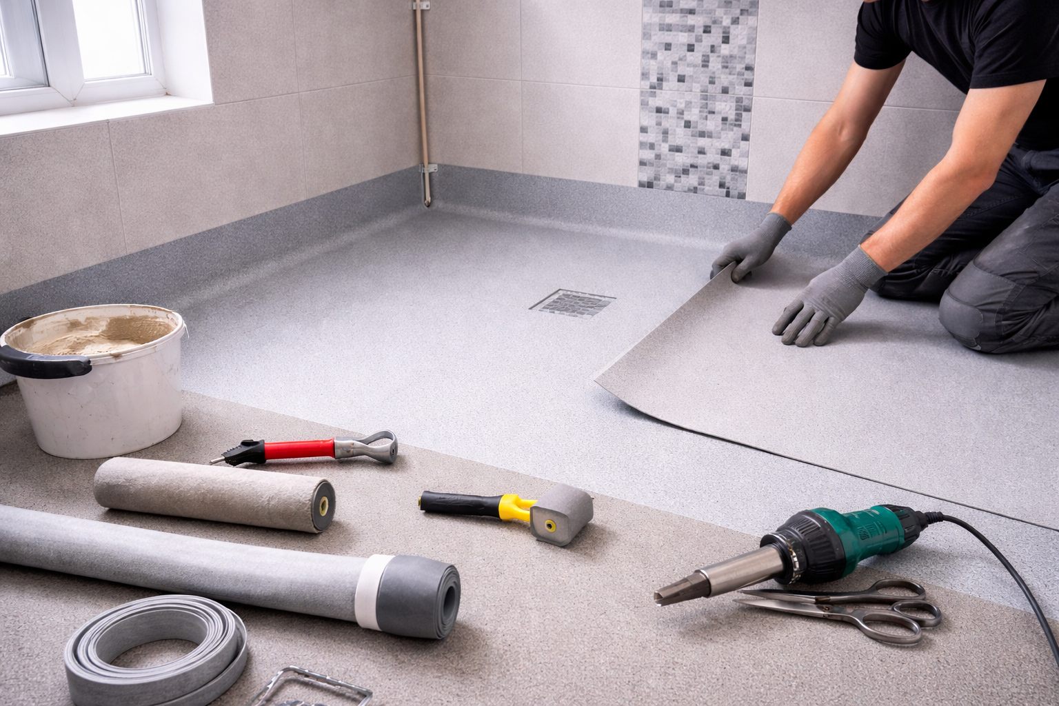 Vinyl floor laying for wetroom