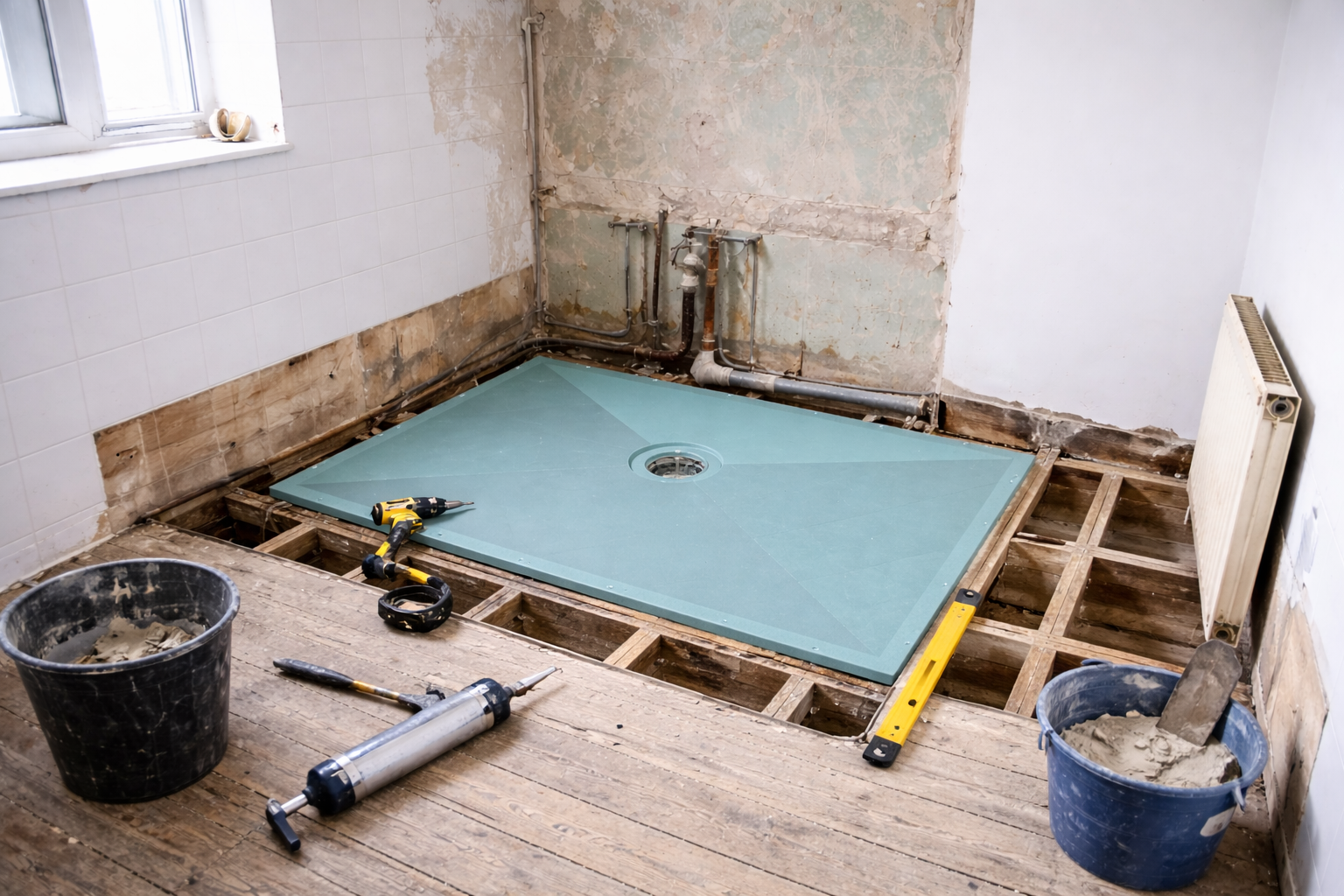 wet deck securely installed in wet room