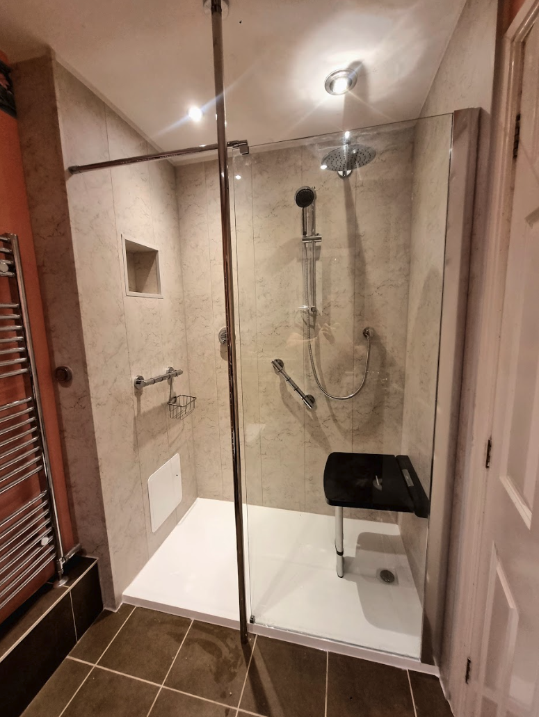 Completed low-profile walk-in shower in Mansfield Woodhouse