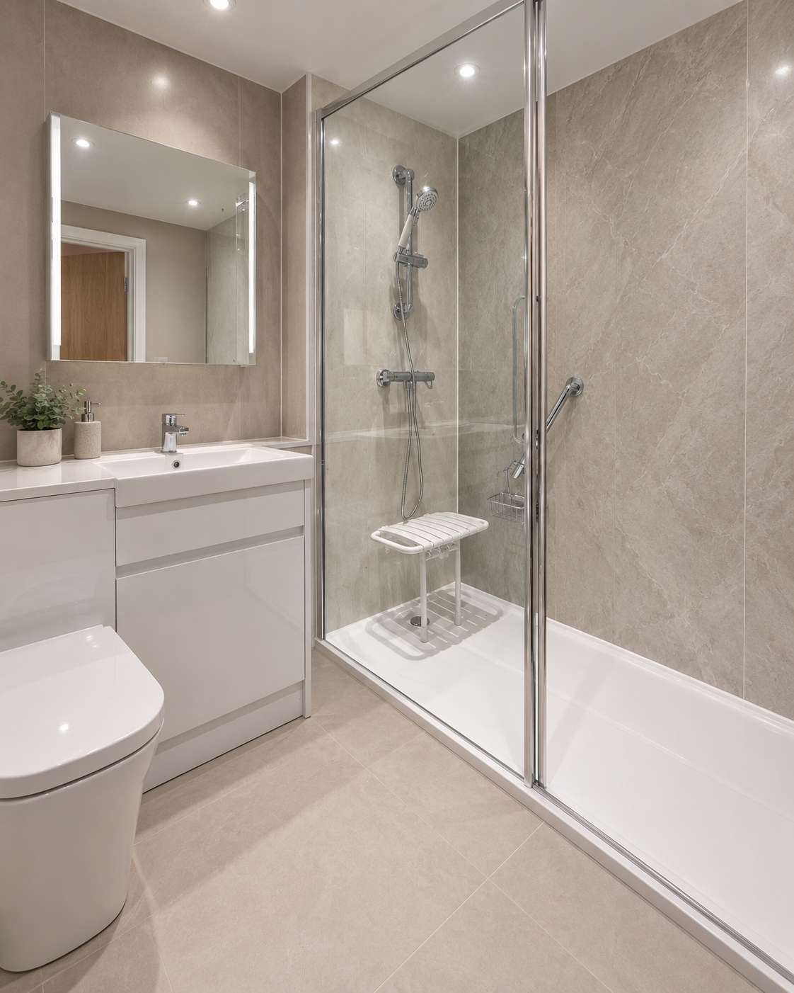 Accessible shower tray and bathroom adaptations for safer bathing